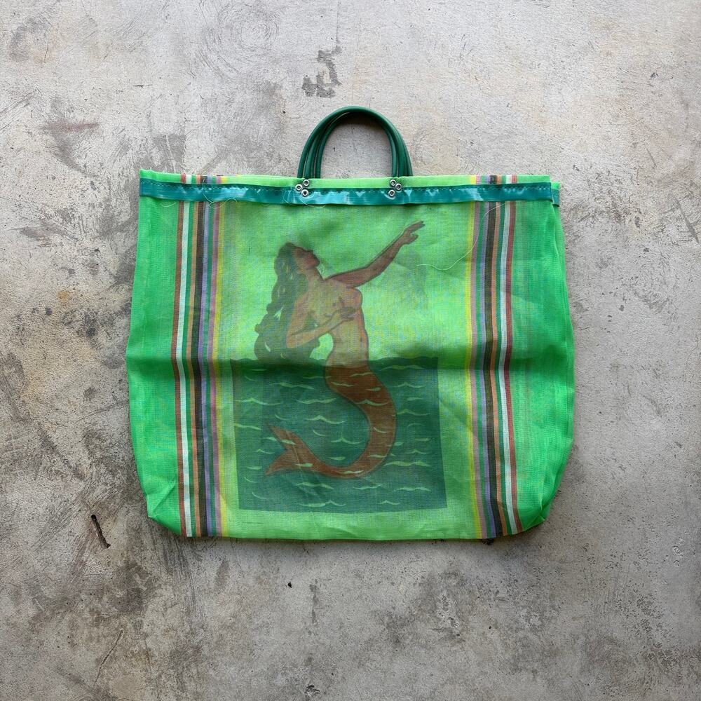 Vintage Y2K Freaky Mermaid siren Beach Tote Bag Green Mesh